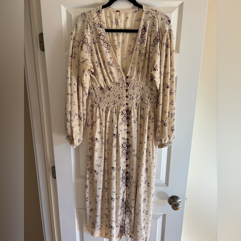 Free People Cream Floral Midi Dress